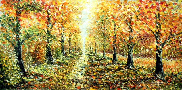 Landscape painting GOLD AUTUMN by Rybakow Valery Óleo Lienzo Paisaje