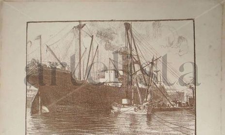 Trasporto sui piroscafi, acquaforte original de Sergio Vatteroni 1890 - 1975