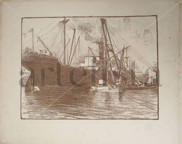 Trasporto sui piroscafi, acquaforte original de Sergio Vatteroni 1890 - 1975