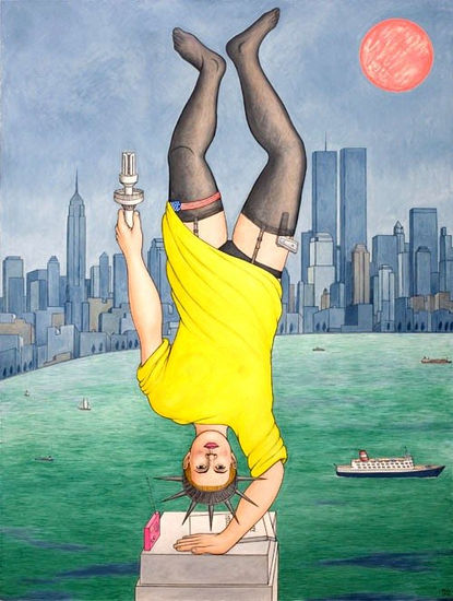 Liberty Doing a Handstand (New York III) Oil Canvas Figure Painting