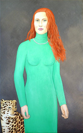 Woman with Leopard Oil Canvas Portrait