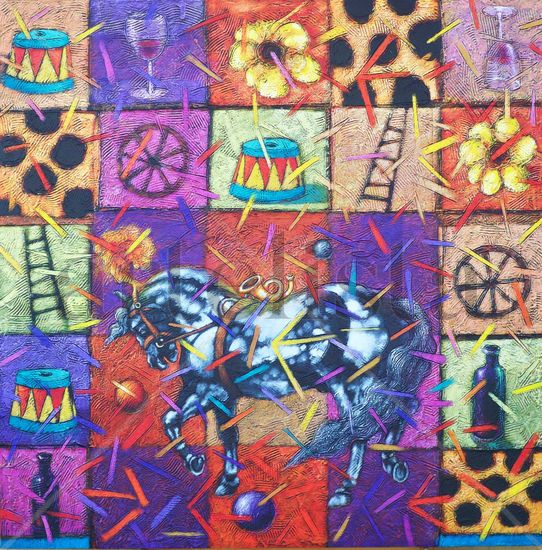 From The Kingdom's Horses: Circus II Mixed media Canvas Animals