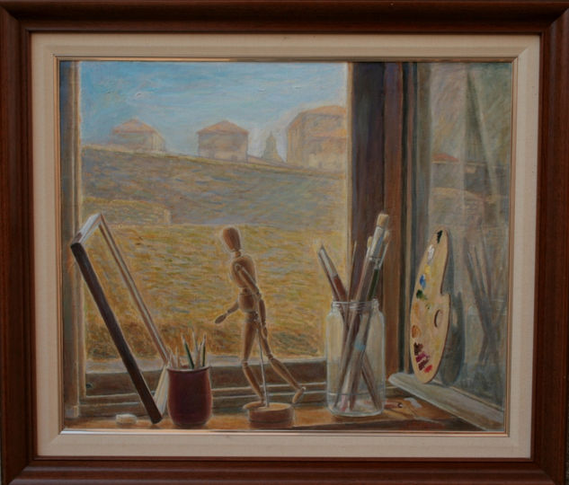 "la ventana del estudio en Ciudad Rodrigo" Oil Canvas Still Life Paintings