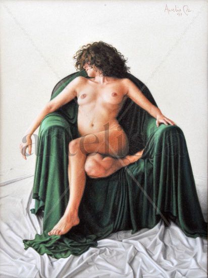 The Green Armchair II Pastel Paper Nude Paintings