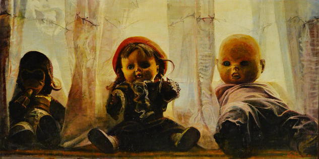 Mis Amigos de la Infancia Oil Panel Figure Painting