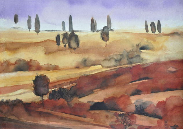 Cipressi come sentinelle Watercolour Paper Landscaping