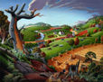 Autumn Wheat Harverst Folk Art Country Farm Americana Landscape Oil Painting