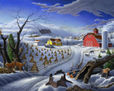 Rural Winter Folk Art Farm Americana Landscape