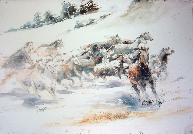 Horses in the snow Watercolour Paper Animals