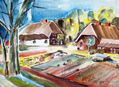 Farmerhouses in Ahrenshoop 2Farmerhouses in Ahrenshoop 2, Watercolor, 18,7x25,8 inch, 1993, 410 Euro