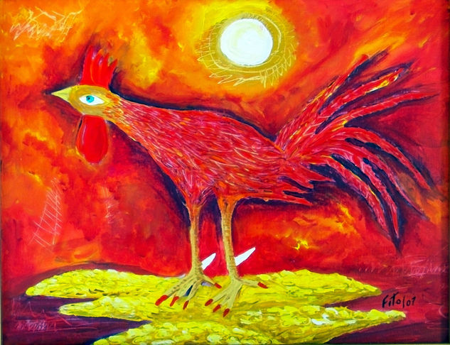 gallito rojo Óleo Lienzo Animales