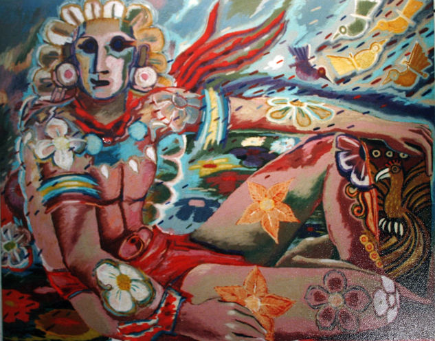 " XOCHIPILI " Oil Textile Figure Painting