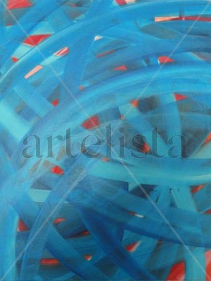 Circulación Plana en Azul y Rojo Acrylic Canvas Others