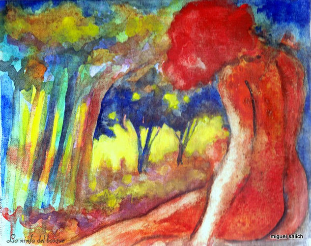 La ninfa del bosque Watercolour Canvas Nude Paintings