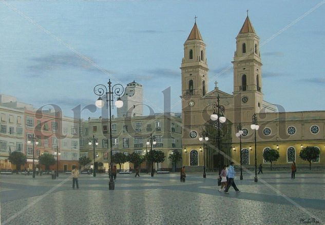 PLAZA DE SAN ANTONIO - ANOCHECER Óleo Tabla Paisaje