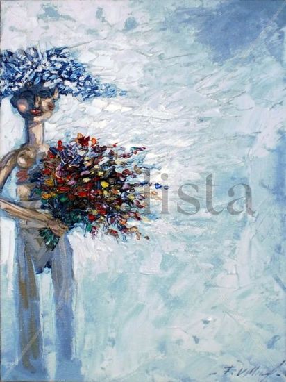 damisela con flores Oil Canvas Landscaping