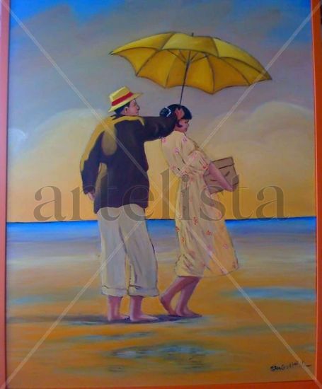 en la playa Oil Canvas Figure Painting