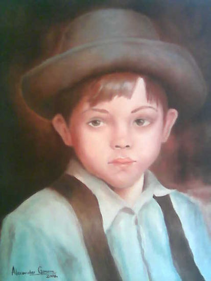 Niño con sombrero Oil Canvas Portrait