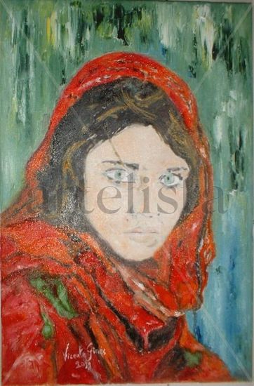 Sharbat Gula -12 años. (óleo sobre lienzo 41X27 cm). Óleo Lienzo Paisaje