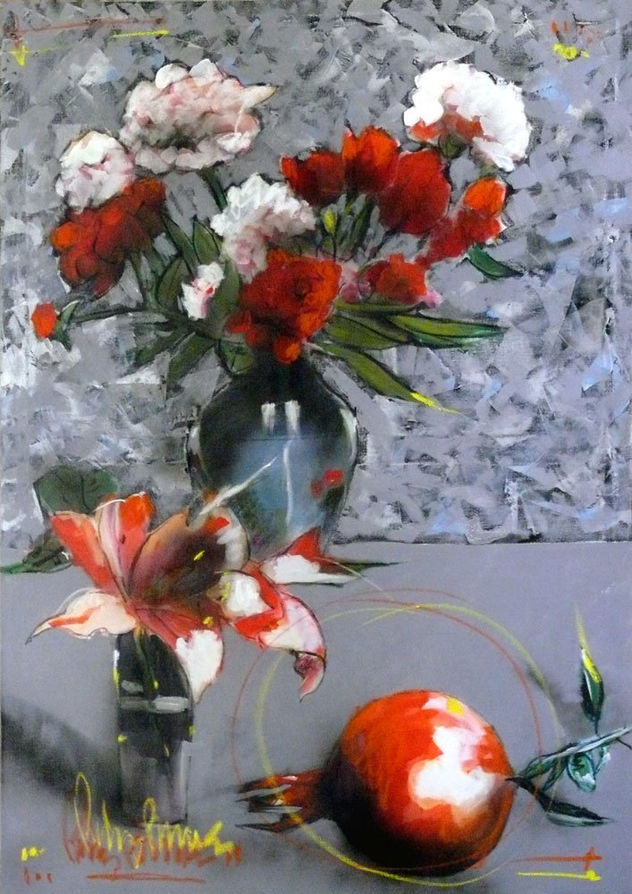 Flores con fondo gris-plata
