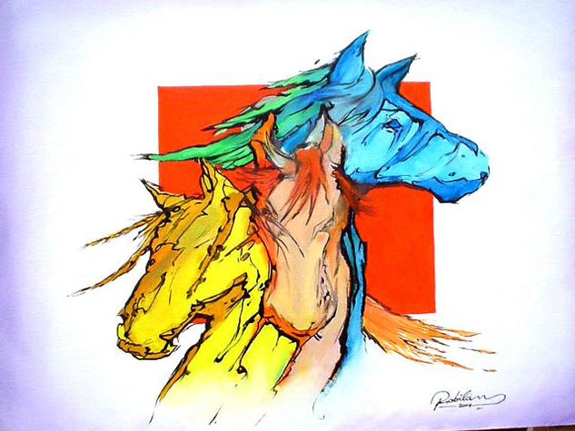 Caballos de colores Oil Canvas Animals