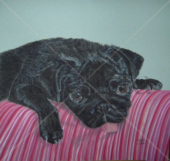 Carlino negro Pastel Paper Animals