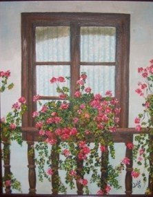 balcon con flores Óleo Lienzo Paisaje