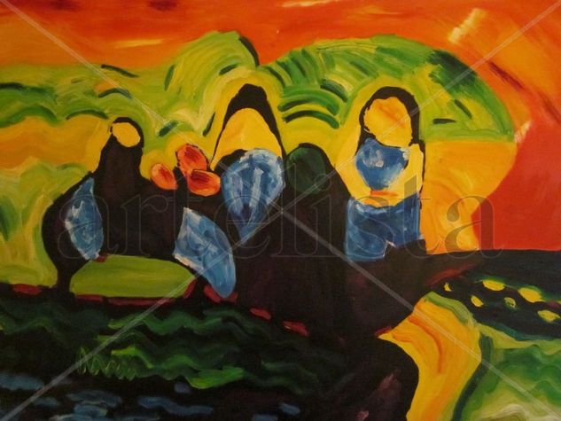 Familia en el campo Oil Canvas Figure Painting