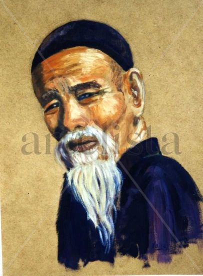 Anciano chino Oil Panel Portrait