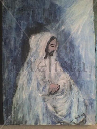 Jesús en oración Acrylic Textile Figure Painting