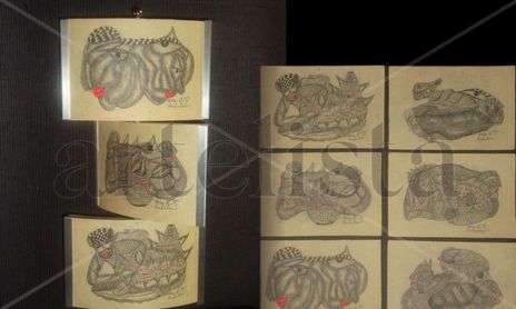 "Serie rostros"-Dibujos tinta y carboncillo-sobre papel de hoja de plàtano