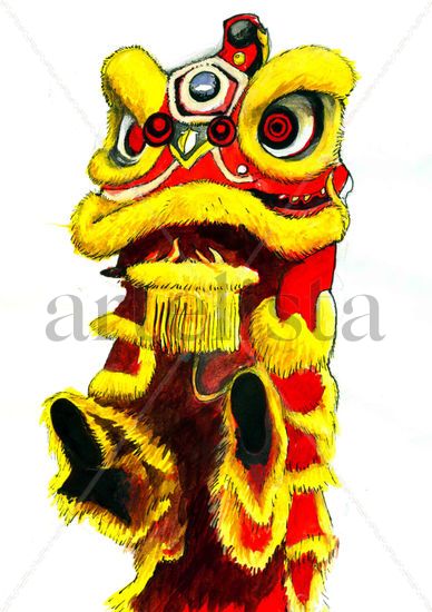 Barongsai (Lion Dance) Acuarela Papel Otros