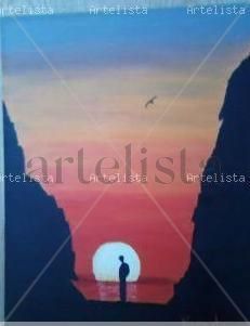 Amanecer en el acantilado Oil Canvas Marine Painting