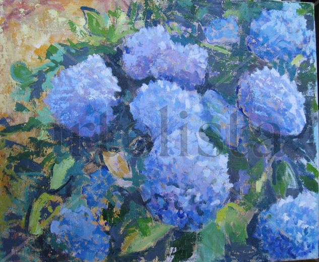 Hortensias azules Óleo Lienzo Paisaje