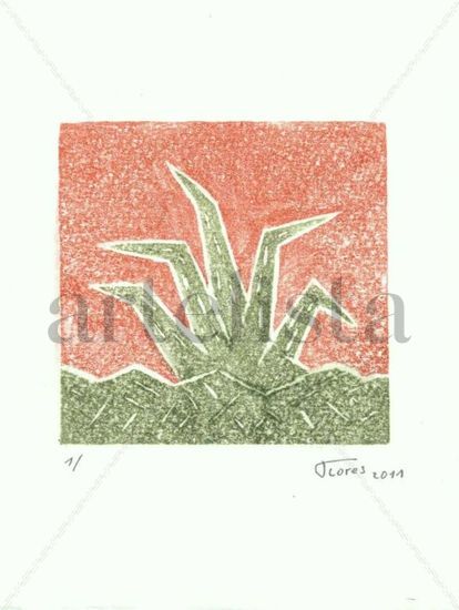 Agave verde Linocut