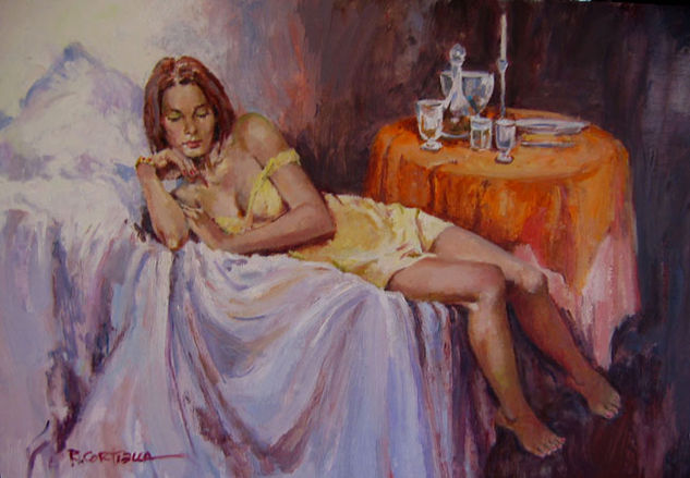 Reclinada Oil Panel Figure Painting