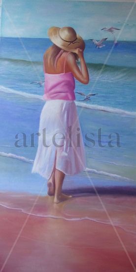 Chica en la orilla Oil Canvas Marine Painting