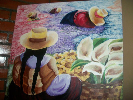 Cholas juntando flores