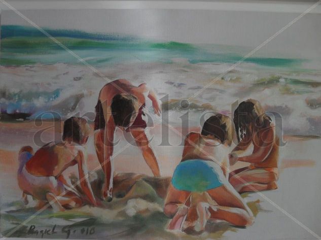 niños en la playa Oil Canvas Landscaping