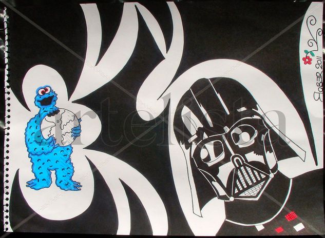 dark vader & monstruo de las galletas Mixed Media