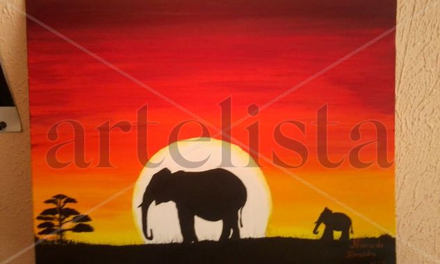 Sabana africana,Elefantes Oil Canvas Landscaping