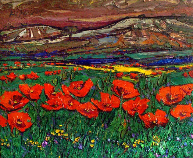 Amapolas Oil Panel Floral Painting