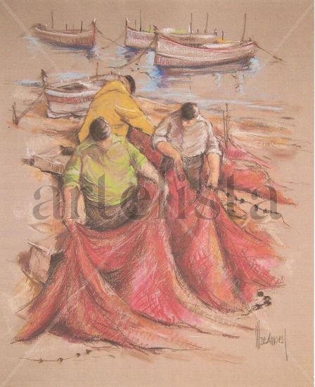 "Pescadores" Pastel Paper Figure Painting