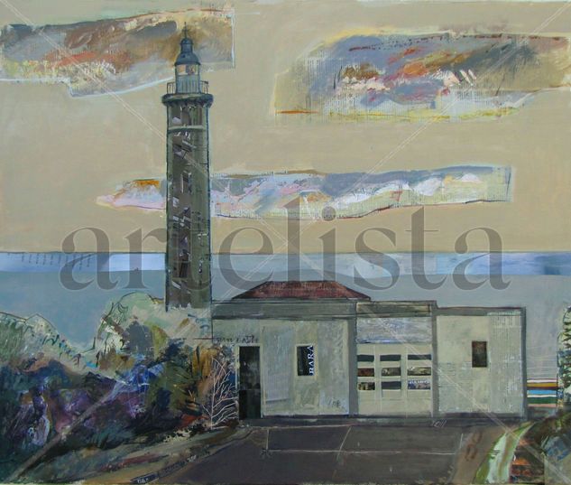 Lighthouse in Winter Mixed media Panel Marine Painting