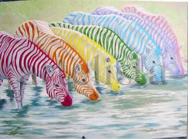 cebras arco iris Oil Canvas Animals