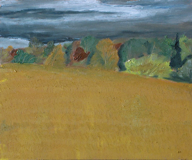 The Gold Field On A Grey Autumn Day Quebec Canada Oil Panel Landscaping