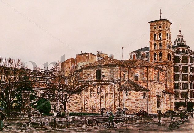 Detalle de Iglesia de San Marcelo (León) Watercolour Paper Landscaping