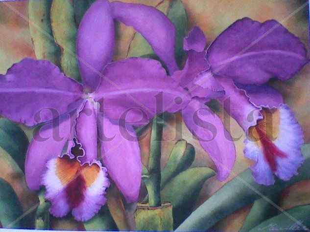 Orquideas violetas Watercolour Paper Floral Painting