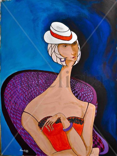 La chica del sombrero blanco Acrylic Card Portrait