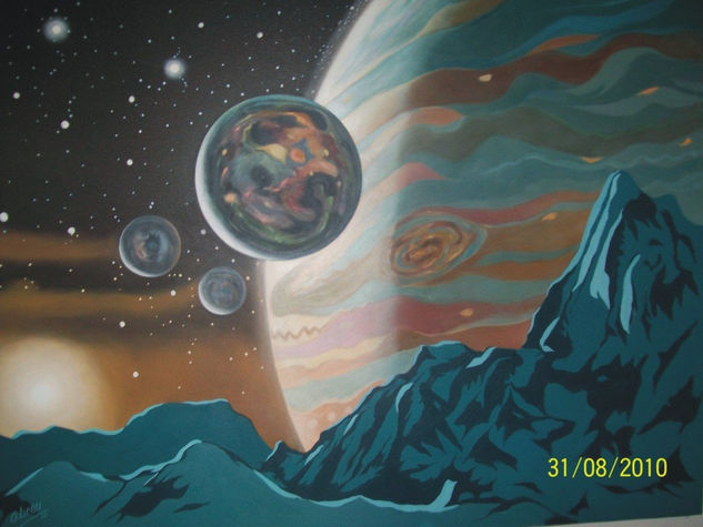 Jupiter y sus cuatro lunas Galileanas Oil Canvas Landscaping